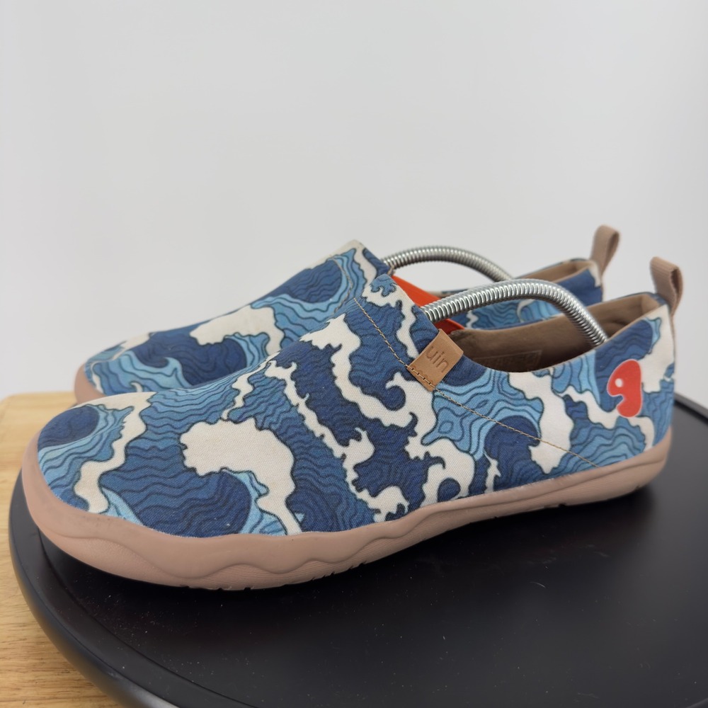 UIN Toledo Mens Great Wave Canvas Slip On Loafers Blue White M0101032 Size 11